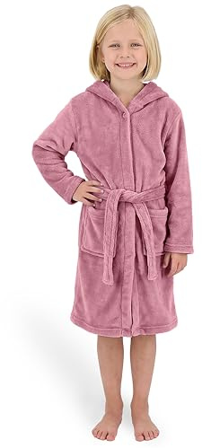 Gräfenstayn Bademantel Kinder & Teenager aus Fleece mit Knopf und Kapuze– OEKO-TEX 100 – Flauschiger Kinderbademantel für Jungen & Mädchen