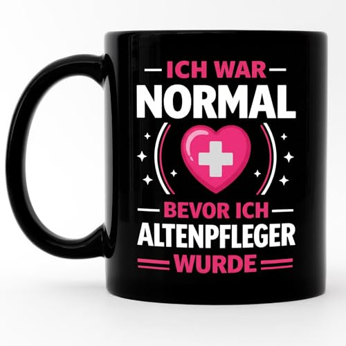 Lustige Tasse Altenpfleger Spruch Geschenk für Pflegerin Kollegin Pflegefachkraft Pflegepersonal Witzige Kaffeetasse Berufe Beruf Dankeschön Abschied, Tasse Schwarz