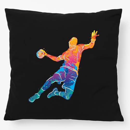 Huuraa Kissen Handball Bunte Silhouette Geschenk | 40x40cm mit Füllung Black Baumwolle Dekokissen Geschenkidee Schwarzes Sofakissen dekoratives Zierkissen