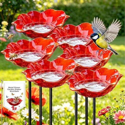 Vogeltränke Blume Gartenstecker Aus Metall Bienentränke, Blumengartenstecker Blumenform Winterfest Insektentränke Gartenfiguren Gartenstatuen Gartendeko Für Draußen (6PCS)