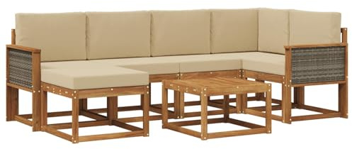 vidaXL Outdoor-Sofagarnitur 7 pcs Natur und Beige Massivholz Akazie, Garten Sofa, modernes Eckset, wetterfestes Loungemöbel, Terrassen Sitzmöbel für entspannten Komfort