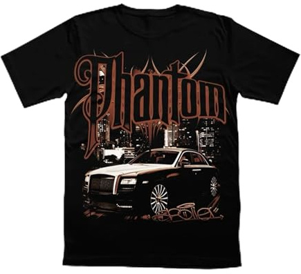 GEOLIER Official T-Shirt Phantom – Maglia 100% Cotone 180gr – Fronte Stampa Auto Phantom + Retro Frase “I Made Something out of Nothing” – Merch Ufficiale (IT, Testo, L, Regular, Regular)