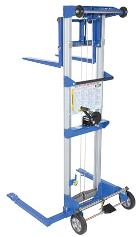 Vestil A-LIFT-S-EHP Aluminum/Steel Adjustable Straddle Manual Hand Winch Lift Trucks 350 Lb. Capacity Silver/Blue