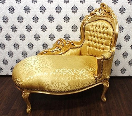 Casa Padrino Barock Kinder Chaiselongue Gold/Gold Muster - Recamiere Barock Möbel