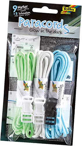 folia 83399 - Paracord Set Glow in the dark, 3 Schnüre à 3 m und 3 Verschlüsse - ideal zur Erstellung von Armbändern