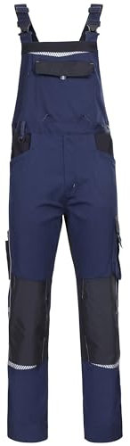 Prisma Arbeitshosen Männer Latzhose Herren Arbeitshose Mit Stretch, 2 Seitentaschen, 2 Gesäßtaschen, Brusttasche Mit Patte, Cargotasche, Verstärkte Knie, Elastische Taille Blau Spandex 56