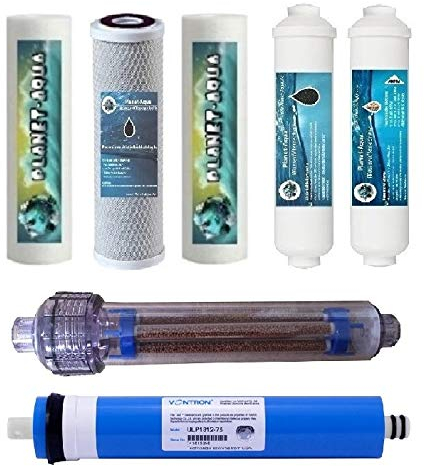 Planet-Aqua Ersatzfilter Set mit negativ Ionen Filter und 100 GPD Membrane für 7 stufige Umkehrosmose Anlagen und Wasserfiltersystem