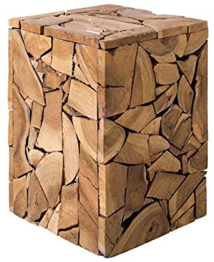 Industrieller Beistelltisch Würfel Form 30x30 cm Teakholz Hellbraun Nelson