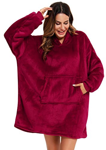 YEPLINS Übergroße Hoodie Sweatshirt, Decke Sweatshirt Damen Decken Hoodie,Plüsch Pullover Decke mit Kapuze Hoodie Blanket, Rot, Einheitsgröße