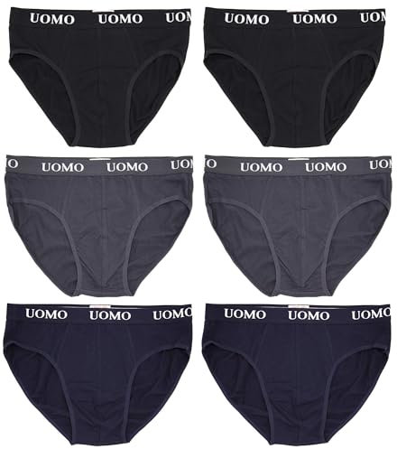 Poligono Slip Uomo, Mutande Maschili, Intimo Cotone Tessuto Morbido, Underwear Vita Bassa, Pacco da 6, Multicolore, 2 Neri, 2 Blu, 2 Grigi, Large