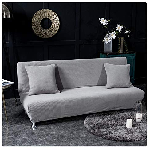 Elastisch Sofabezug ohne armlehnen Klappsofa Überwürfe Sofabezug Elastische voll zusammenklappbare Couch Sofa Schild passt zusammenklappbare Sofa-Bett ohne Armlehnen,Splittergrau,2 Sitzer(160-185CM)