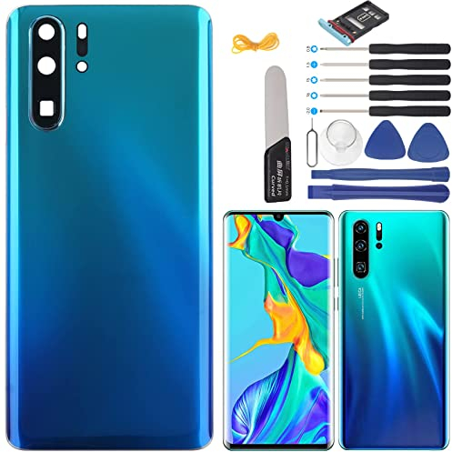 YHX-OU 6,47 Zoll Akkudeckel geeignet für Huawei P30 Pro Ersatz-Abdeckung + Installationswerkzeug + 1 SIM-Karte Tray (Aurora Blue)