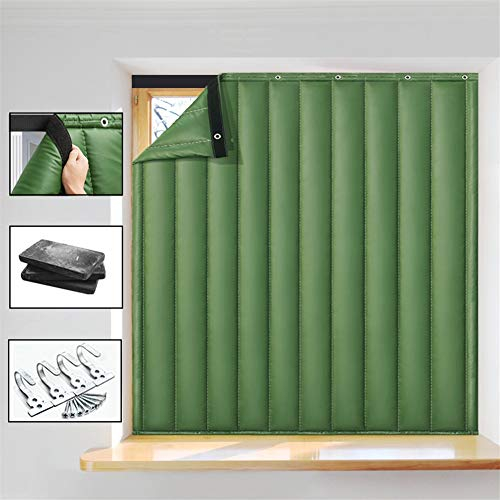Liveinu Wärmeschutzvorhang Für Fenster Ohne Bohren Thermo Türvorhang Isolier Schutz Panel-Isolierung mit Klettband Thermovorhang Verdunklungsgardine Wasserdicht Winddicht 150x127cm PU Leder Grün