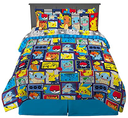 Franco Bettwäsche-Set für Kinder, superweich, mit Kissenbezug, 7-teilig, volle Größe, Pokemon
