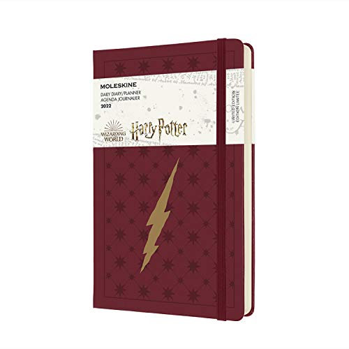 Moleskine 12 Monate Tagesplaner 2022, Tageskalender 2022 limitierter Sonderausgabe Harry Potter, Thema Blitz, fester Einband und elasticher Verschluss, Format Groβ 13 x 21 cm, 400 Seiten