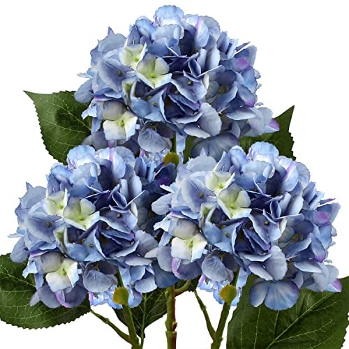 Briful Lot de 3 hortensias artificiels en soie 53,3 cm Faux fleurs bleues, faux hortensias tiges longues pour la maison, mariage, fête