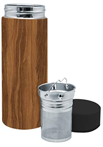 NERTHUS FIH 799 Bouteille à thé, Acier Inoxydable, Double paroi, infuseur, Flacon, 300 ML, 0,30 l, Acero Inoxidable, Bois Franc