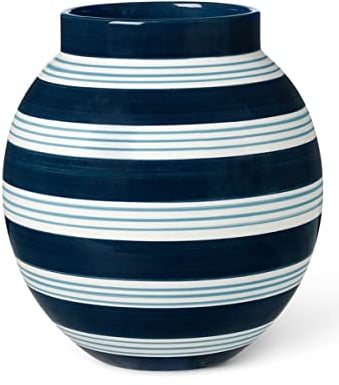 Kähler Vase H20.5 cm Omaggio Nuovo für Blumen mit handgemalte Streifen, blau
