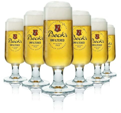 Beck’s Premium Unfiltered Pokal Bierglas [6er Set] - 0,3 Liter - Original Beck’s Bier Gläser für Gastronomie & Sammler - 30cl Bier Glas - Spülmaschinenfest - NEU