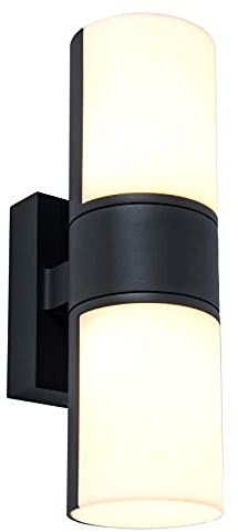 LUTEC LED-Außenwandleuchte Cyra, mattschwarze Außenwandlampe mit opalweißen Diffusor und 2 beweglichen Köpfen für die Hauswand, Garten, 3000K,IP54,2x500Lm…