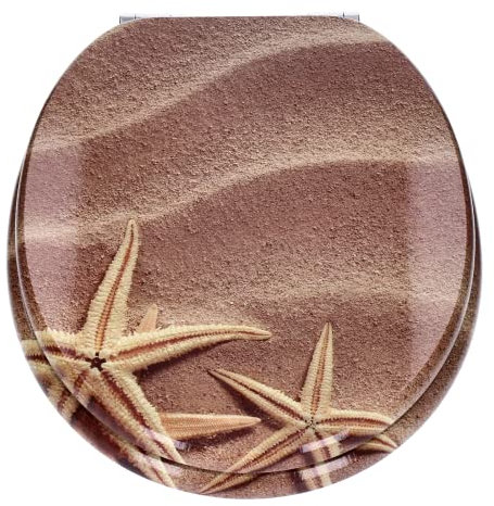 TP WC-Sitz mit Absenk-Automatik und Motiv, Soft-Close-Funktion, Toiletten-Deckel mit Holz-Kern, ovale O-Form, EU-Größe, bis 120 kg, rostfreie Scharniere, einfache Montage, universal passend