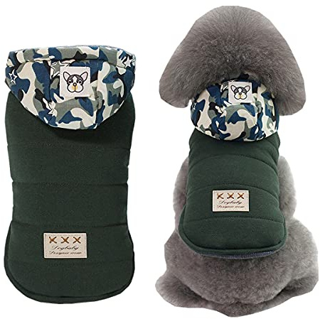 Hundemantel Kaltwettermantel Winddichte Jacke Fleece Warme Hunde Hoodies Tarnkappe Winter Dicke Kleidung Hundemantel für Kleine Hunde Mittlere Katze