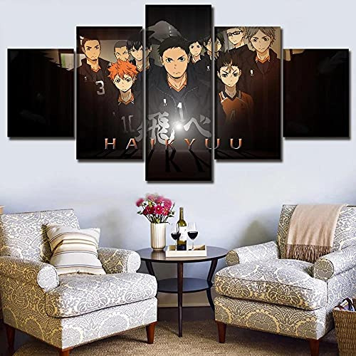 MPPSU Haikyuu Anime Charakter Poster Wanddekoration Wohnzimmer Leinwandbild Jugendzimmer Poster Set Modern 5 Teiliges Wandbild Bedroom Decor XXL Bilder Mit Rahmen 100 * 50cm