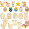 20 Stück Ostern Basteln Holz Ornamente Unvollendet Basteln Osterdeko Holz zum Aufhängen Ostern Holzanhänger mit Loch Ei Hase Huhn Blumen Form Holzausschnitte mit 2 Seilen (Niedlicher Stil)