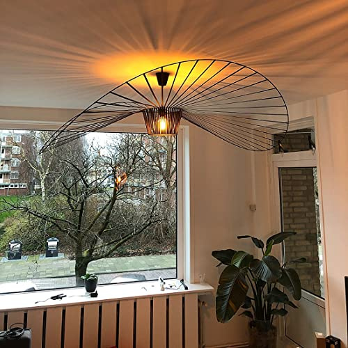 GLZXMQBP Lustre Vertigo Suspension Noir 120 cm, Rétro Salon Lampe Suspension Vertigo Lustre Fibre De Verre + Polyuréthane De Chapeau Design, Hauteur De La Lumière Réglable E27 (Noir, 120 cm)