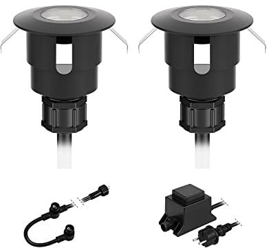 ledscom.de LED Bodeneinbauleuchte ATRIA für außen, IP65, schwarz, rund, 40mm Ø, warmweiß 2er Set