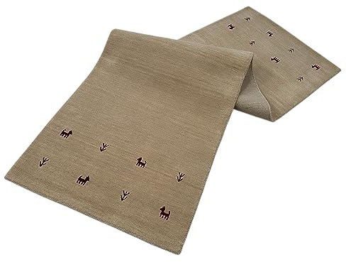 Gabbeh Beige Teppich 100% Wolle Handgewebt Orientteppich Loom Lori (80 x 300 cm, Beige T3)