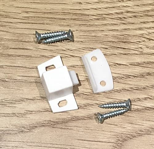 Small White Rocker Door Catch Latch - Screws Included/Caravan Cupboard Cabinet