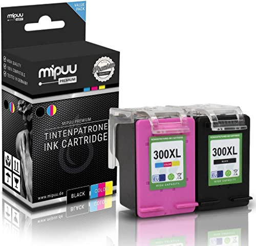 Mipuu 2 Tinten kompatibel für HP 300XL CC641EE CC644EE Black Color für HP Deskjet D1660 D2560 D2660 F2480 Envy 100 114 120 Photosmart C4600 C4680 Set