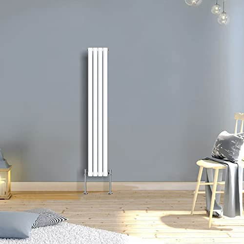 Warmehaus 1600x236mm Slimline Tall Vertical Radiators White Single Modern Wall-Mounted or Floor Standing Oval Panel Radiator