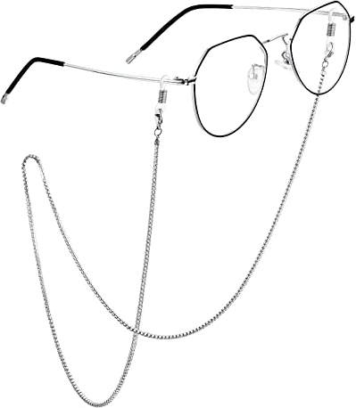 FOCALOOK Brillenkette mit weißen Zirkonia Steinen Herren Damen Bling Brillenkette Brillenband Brillen Kette Brillenkettchen aus Edelstahl Mode Schick Schmuckstücke für Sonnenbrille Lesebrille