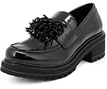 QUEEN HELENA Mocassini Loafer Casual Eleganti Francesine Senza Lacci con Tacco Plateau Scarpe Basse Invernali Donna X27-108 (X27-108 Nero, Numeric_38)