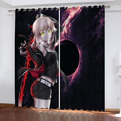 NUYSP Anime Gardinen mit ösen B 200 X H 160 cm Manga-Mädchen Schallschutz Polyester Vorhang Blickdicht für Mädchen Jugendzimmer Wohnzimmer Modern Dekoration Verdunkelung Vorhänge 2er Set