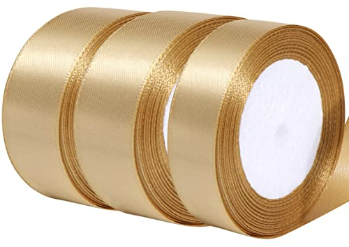 Geschenkband Gold 50mm und 25mm,Schleifenband Golden Dekoration Bänder,Geschenkband Breit,Stoffband für Hochzeit Geburtstag Party 3 Roll / 66 Meters