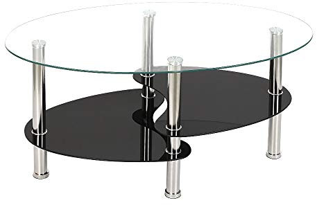 MINGYI Table Basse en Verre Trempé à 3 Niveaux 90×50×43 cm Table Salon Ovale Table Café pour Salle, Salon, Chambre (Transparent-Noir)