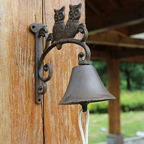 Türglocke Gusseisen Glocke Traditionelle Türklingeln Aus Massivem Eisen, Schild mit Doppelter Eule, Manuell Rüttelnde Glocke für Abendessen/Eingangstür, Wandbehang-Rufglocken