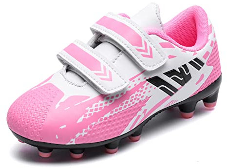 VRPKee Crampons Foot Enfant Garçon Filles Adolescents Chaussures Entrainement Football Enfant Unisexe FG/AG Professionnel Spike Chaussure de Foot Antidérapant Respirantes Rose