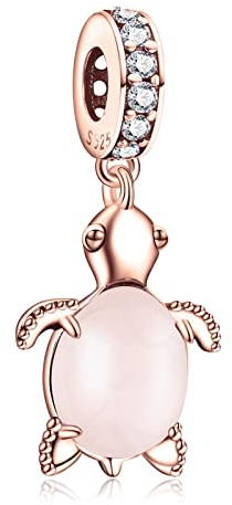 Amuefer Pink Glass Sea Turtle Dangle Charms 925 Sterling Silber Anhänger für Mädchen Frauen Armbänder Halsketten