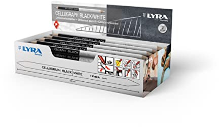 LYRA Cellugraph schwarz/weiß Universalstift dreikant Kartonetui 50 Stk. | zweifarbig, dreikant, 240mm, Mine 4,2mm, ideal geeignet für kräftige Markierungen auf allen Oberflächen, leicht entfernbar
