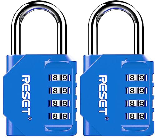 RESET-060 4 Digit Combination Padlock, Outdoor Lock, Indoor Padlock, Ideal for School Locker, Gym Locker, Fence, Gate, Hasp, Shed, Toolbox, Sky Blue, 2-Pack