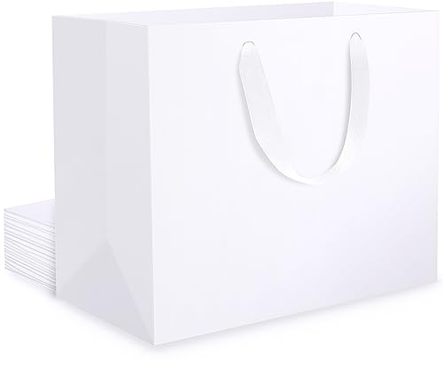 EUSOAR Papiertüten Weiss - 250gsm Kraft Papier Tüte weiß mit Henkel -10 stück M 27x8x21cm Papiertragetasche Boutique Mittel Geschenktaschen Stabil- Geschenktüte Braut