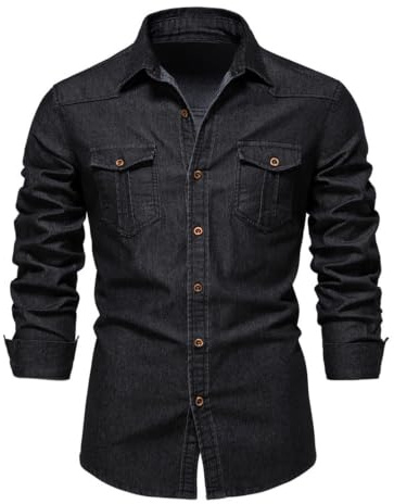 HOTIAN Herren Hemden Denim Shirt Jeanshemd Herren Freizeithemd Regular Businesshemd Slim Fit Herrenhemden