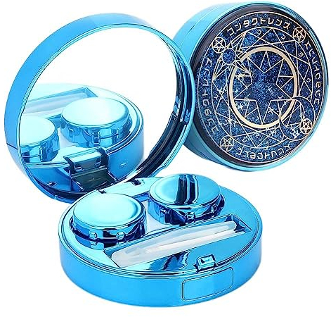 ofone Contact Lens Case, Bling Stars Colored Contacts Travel Cases with Remover Tool, Tweezers & Mirror, Contact Lenses Holder Container Storage Kit for Women and Girls (Blue)