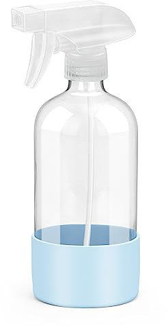 Rionisor Glass Spray Bottles with Silicone Sleeve Protection, Empty 16 oz Refillable Containers, Reusable Spray Bottles with Adjustable Nozzle for Hair, Cleaning Solutions, Essential Oils 1 Pack Blue