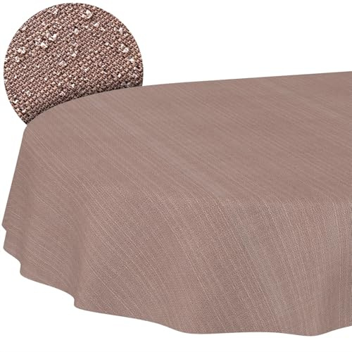 ANRO Tischdecke abwaschbar Damast Braun oval 180x140 cm In-/Outdoor | ideal für Garten, Terrasse & Esszimmer – Gartentischdecke wetterfest – Tischwäsche aus beschichtetem Stoff