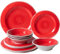 ZAROCRUS 12-teiliges Melamin-Geschirr-Set, rotes Geschirr-Set mit Abendessen, Salattellern und Schüsseln, leichtes Geschirr-Set, ideal für Outdoor, Wohnmobil, Camper oder Weihnachten,
